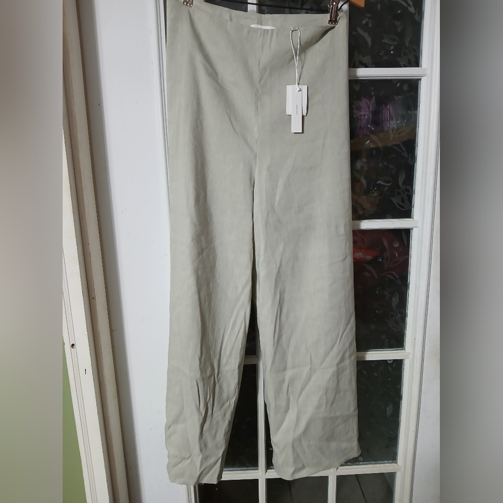 VinceWomen’s 18Linen Blend Pants Wide Leg High Rise Gray green Pull On Silky
